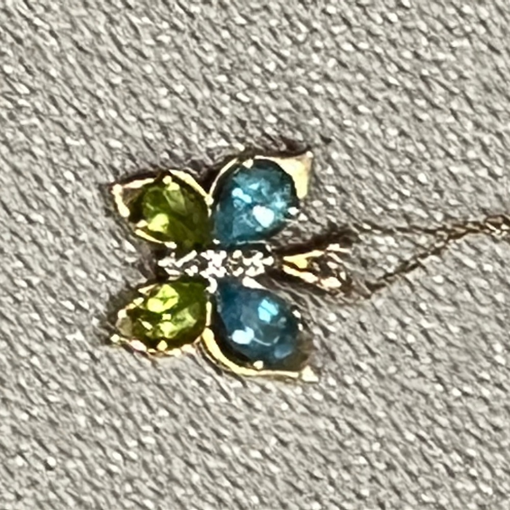 Butterfly necklace: topaz and peridot with diamond accent